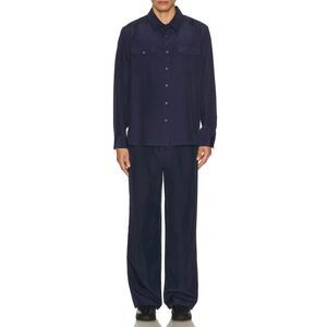 SIMKHAI Shirt Mens Large Navy Button Up Silky Niall Relaxed Fluid Midnight $395